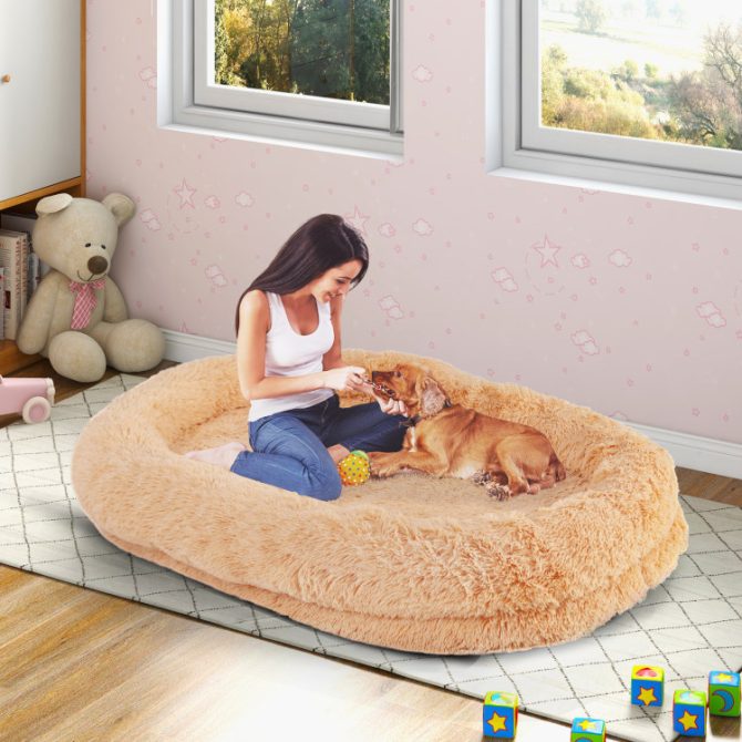 Washable Fluffy Human Dog Bed with Soft Blanket and Plump Pillow - Image 2