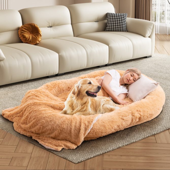 Washable Fluffy Human Dog Bed with Soft Blanket and Plump Pillow - Image 3