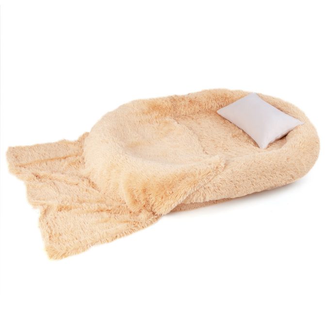 Washable Fluffy Human Dog Bed with Soft Blanket and Plump Pillow - Image 4