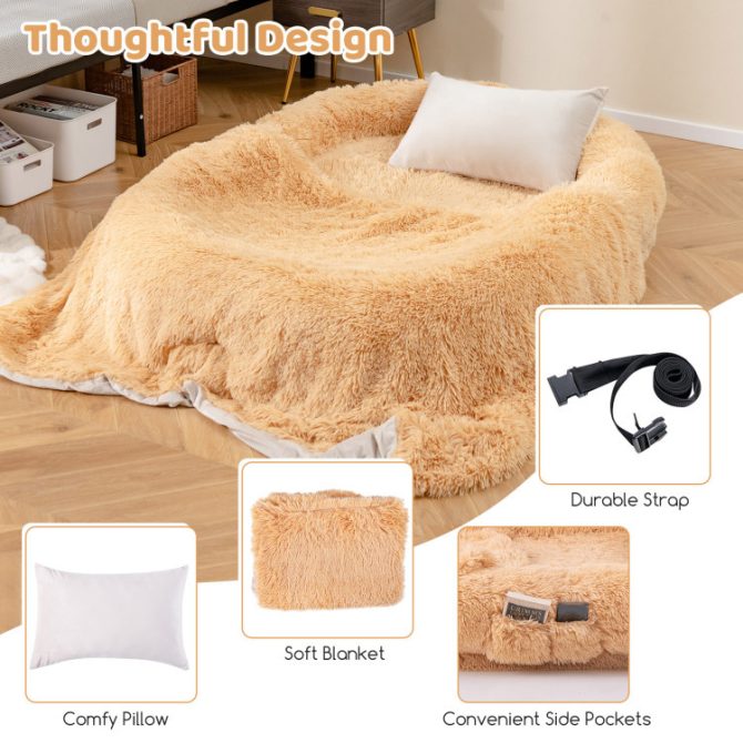 Washable Fluffy Human Dog Bed with Soft Blanket and Plump Pillow - Image 9