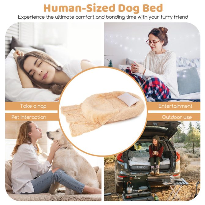 Washable Fluffy Human Dog Bed with Soft Blanket and Plump Pillow - Image 10