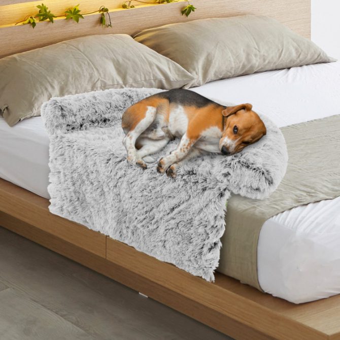 Gray Plush Calming Dog Couch Bed with Anti-Slip Bottom - Image 12