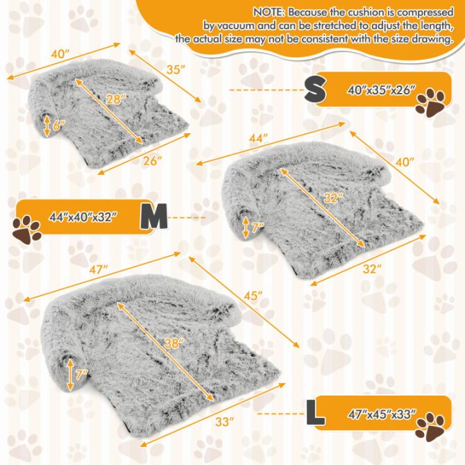 Gray Plush Calming Dog Couch Bed with Anti-Slip Bottom - Image 14