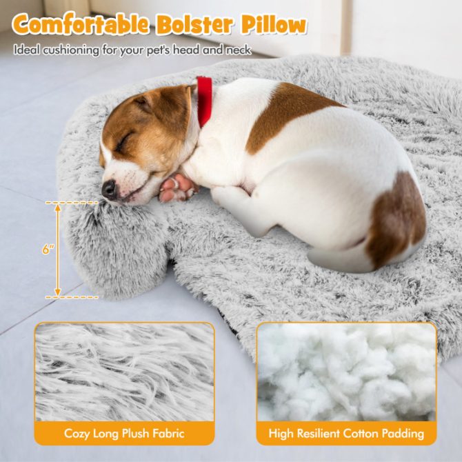 Gray Plush Calming Dog Couch Bed with Anti-Slip Bottom - Image 6