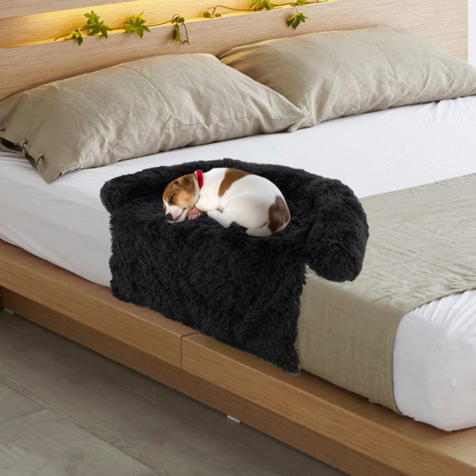 Black Plush Calming Dog Couch Bed with Anti-Slip Bottom - Image 12