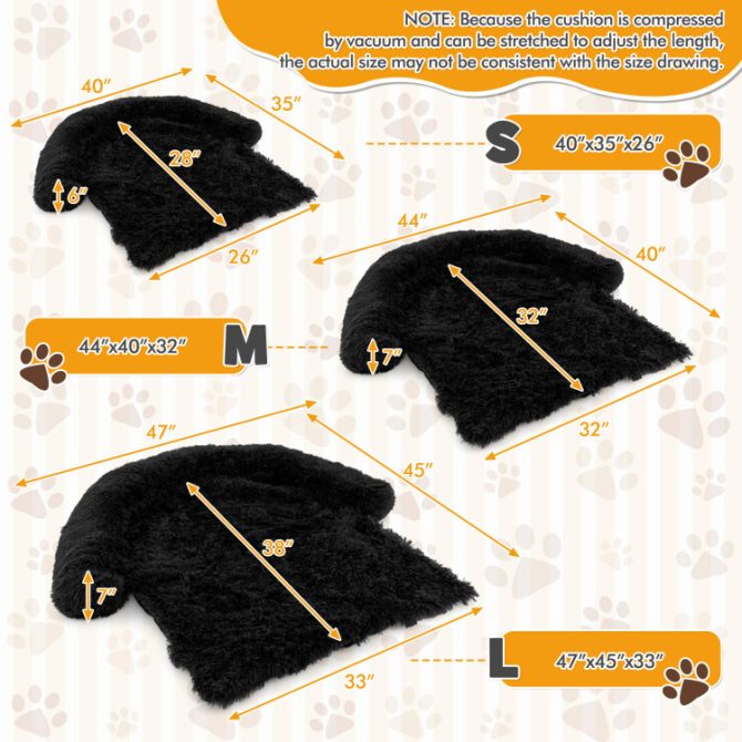 Black Plush Calming Dog Couch Bed with Anti-Slip Bottom - Image 14