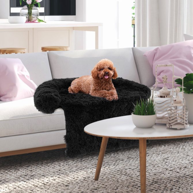 Black Plush Calming Dog Couch Bed with Anti-Slip Bottom - Image 15