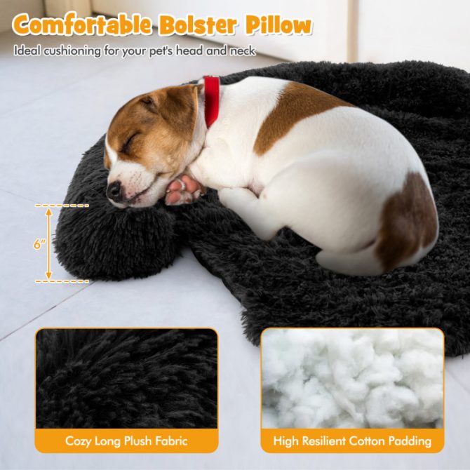 Black Plush Calming Dog Couch Bed with Anti-Slip Bottom - Image 16