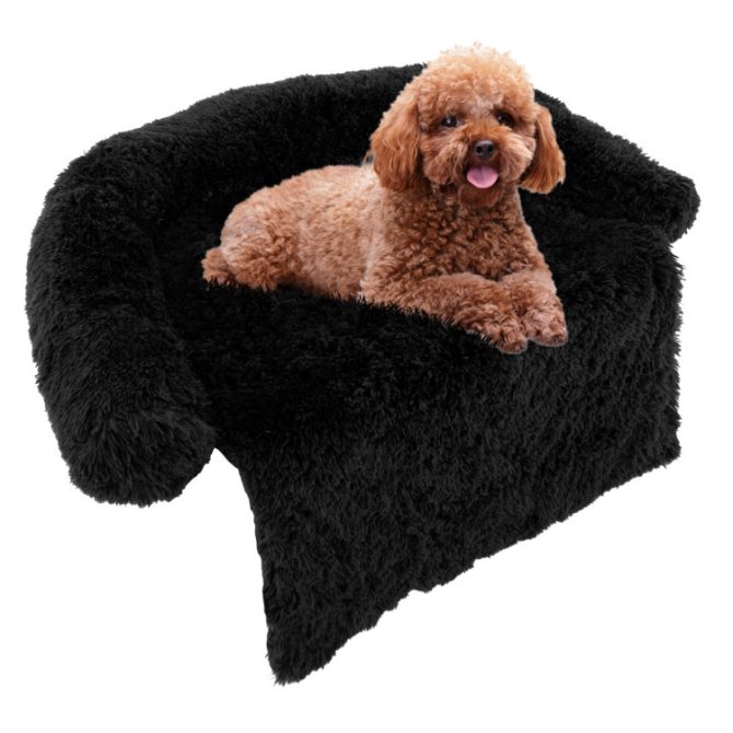 Black Plush Calming Dog Couch Bed with Anti-Slip Bottom - Image 11