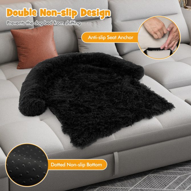 Black Plush Calming Dog Couch Bed with Anti-Slip Bottom - Image 18