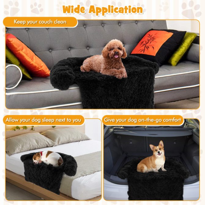Black Plush Calming Dog Couch Bed with Anti-Slip Bottom - Image 20