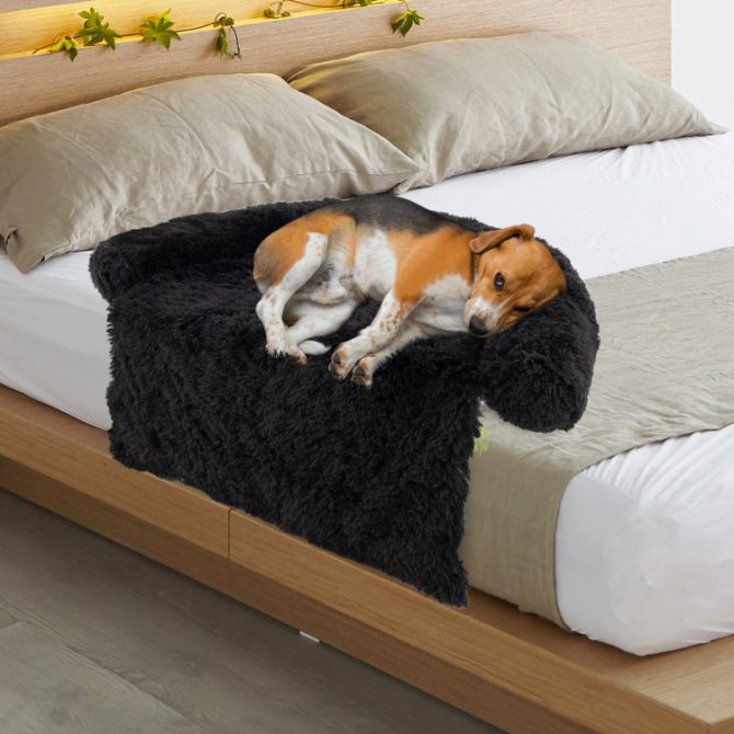 Black Plush Calming Dog Couch Bed with Anti-Slip Bottom - Image 2