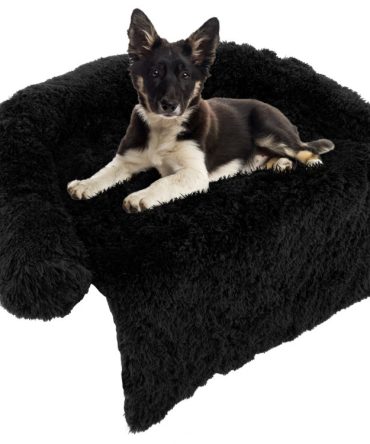 Black Plush Calming Dog Couch Bed with Anti-Slip Bottom