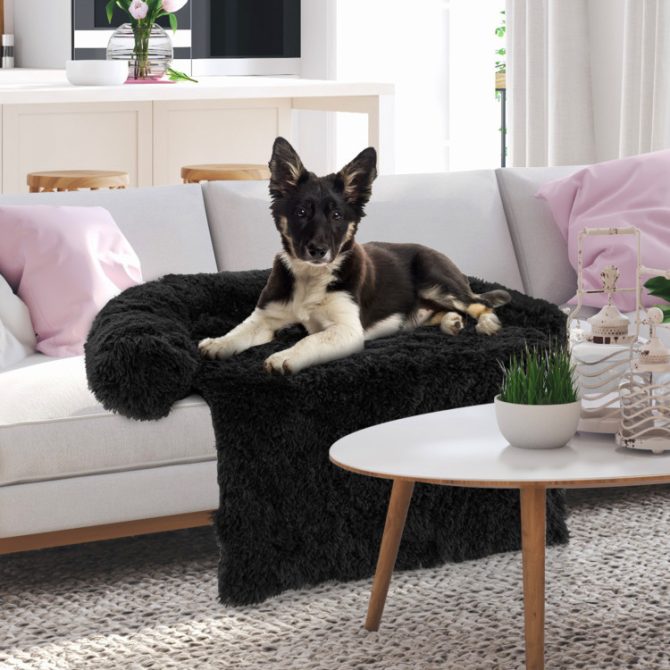 Black Plush Calming Dog Couch Bed with Anti-Slip Bottom - Image 6