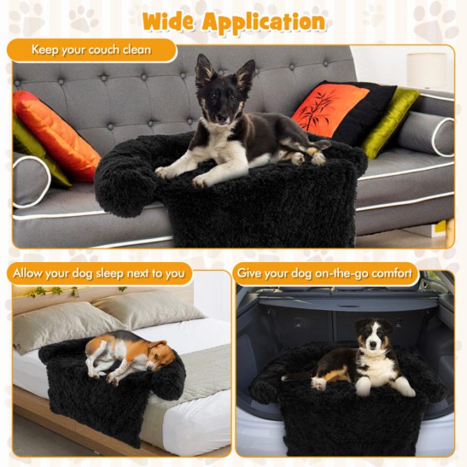 Black Plush Calming Dog Couch Bed with Anti-Slip Bottom - Image 10
