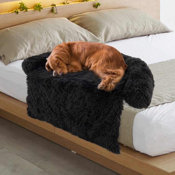 Black Plush Calming Dog Couch Bed with Anti-Slip Bottom - Image 22