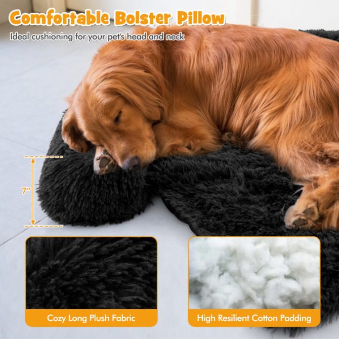 Black Plush Calming Dog Couch Bed with Anti-Slip Bottom - Image 26