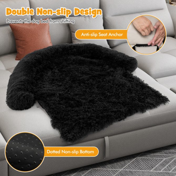 Black Plush Calming Dog Couch Bed with Anti-Slip Bottom - Image 28