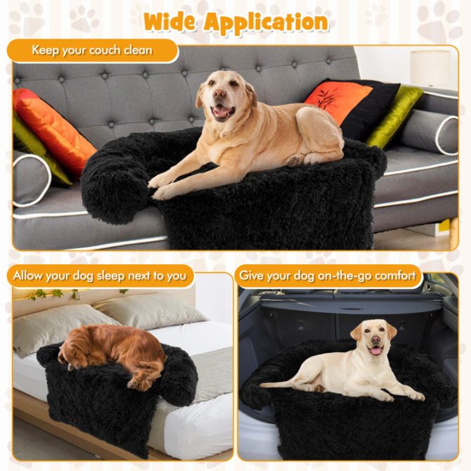 Black Plush Calming Dog Couch Bed with Anti-Slip Bottom - Image 30