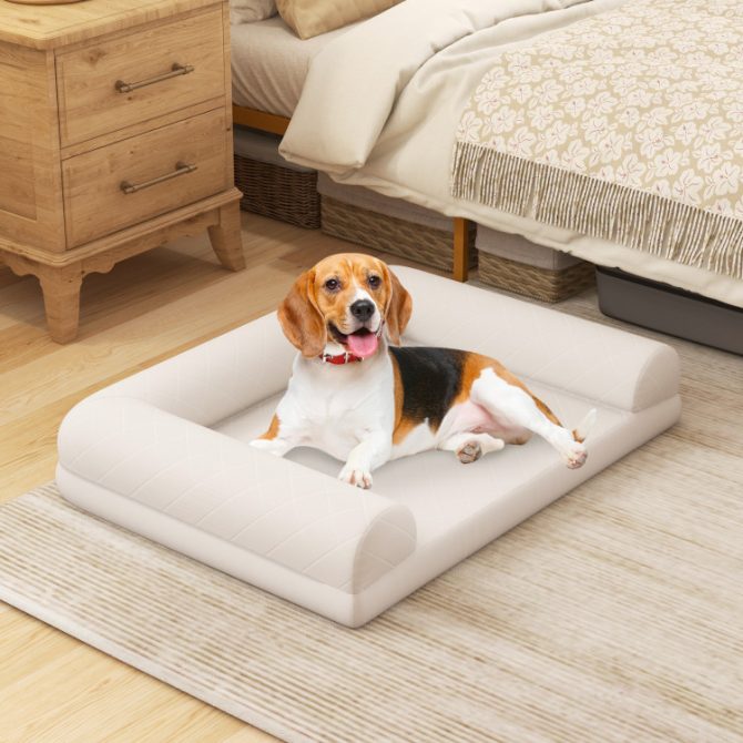 Egg-Foam Dog Crate Bed with 3-Side Bolster and Removable Washable Bed Cover - Image 11