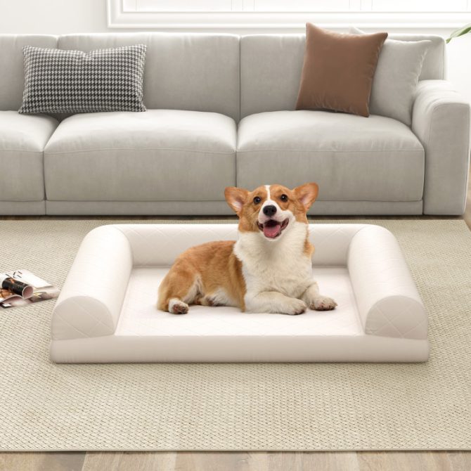 Egg-Foam Dog Crate Bed with 3-Side Bolster and Removable Washable Bed Cover - Image 12