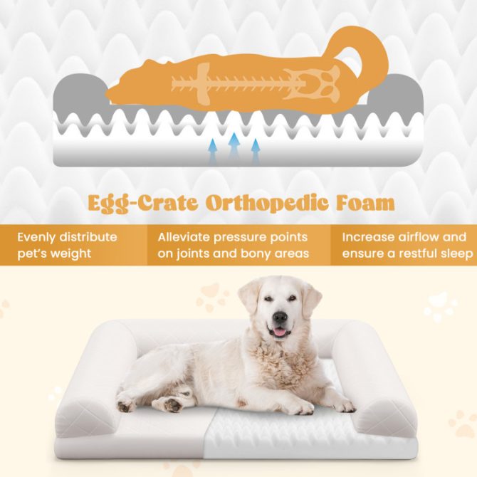 Egg-Foam Dog Crate Bed with 3-Side Bolster and Removable Washable Bed Cover - Image 15