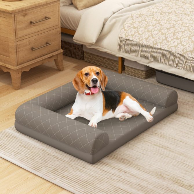 Egg-Foam Dog Crate Bed with 3-Side Bolster and Removable Washable Bed Cover - Image 2
