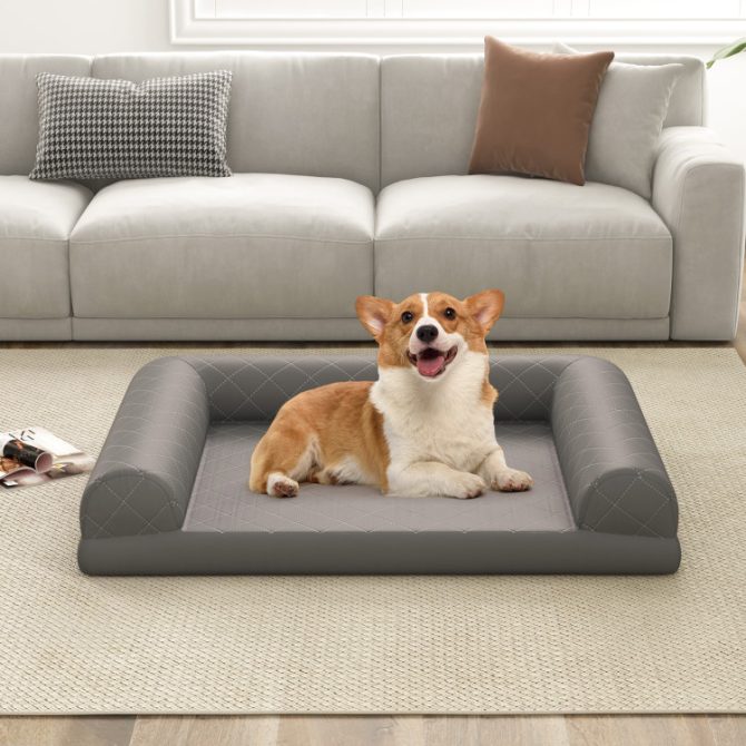 Egg-Foam Dog Crate Bed with 3-Side Bolster and Removable Washable Bed Cover - Image 3