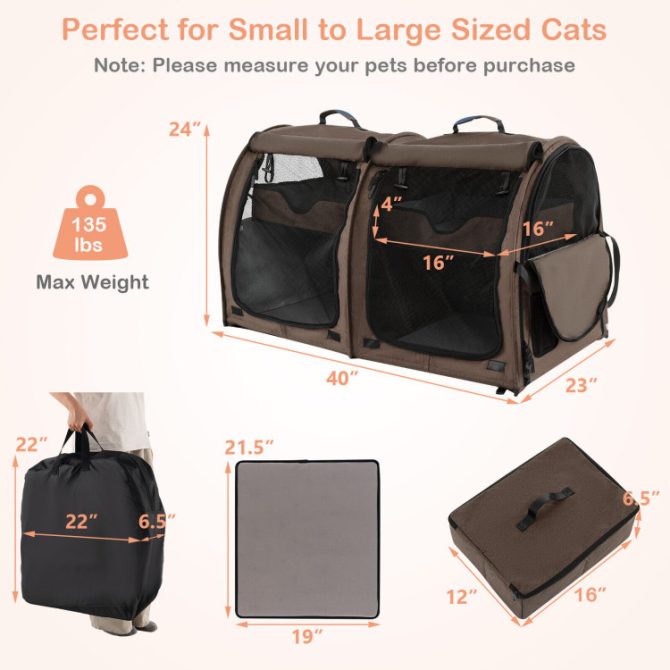 Double Compartment Pet Carrier with 2 Removable Hammocks - Image 15