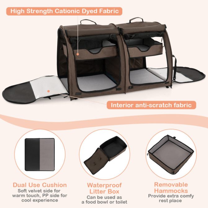 Double Compartment Pet Carrier with 2 Removable Hammocks - Image 19