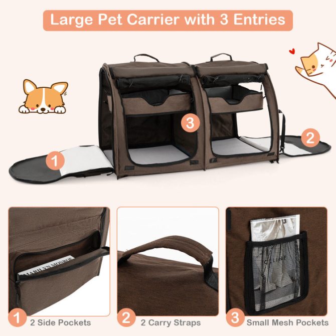Double Compartment Pet Carrier with 2 Removable Hammocks - Image 20