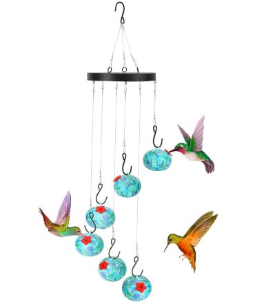 Wind Chimes Humming Bird Feeder Ant and Bee Proof Outdoor Hanging Hummingbird Feeder For Viewing Decoration For Garden Patio Yard Balcony