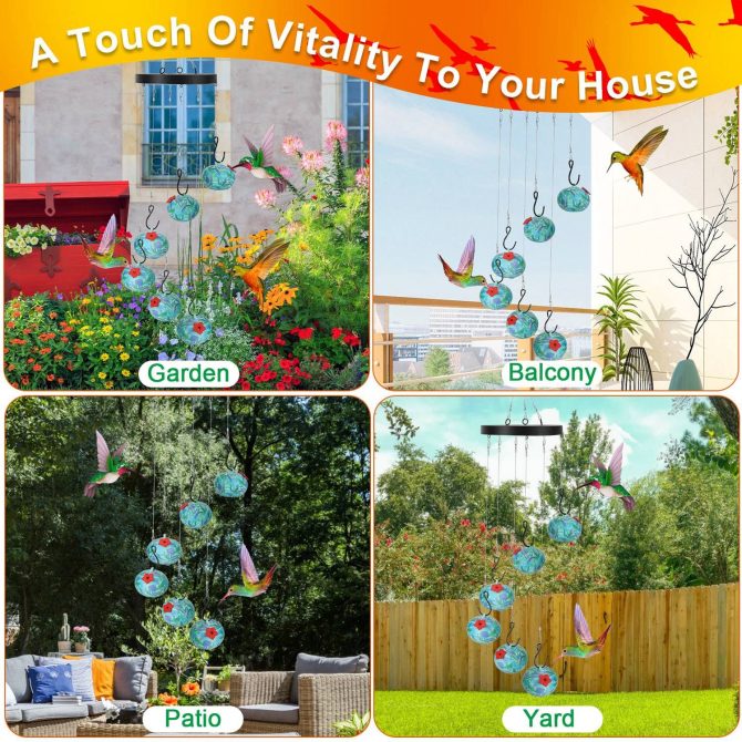 Wind Chimes Humming Bird Feeder Ant and Bee Proof Outdoor Hanging Hummingbird Feeder For Viewing Decoration For Garden Patio Yard Balcony - Image 5