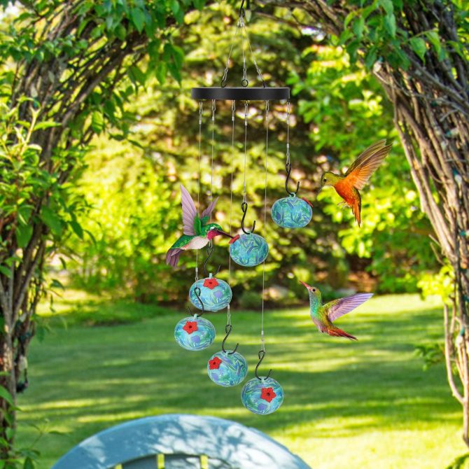 Wind Chimes Humming Bird Feeder Ant and Bee Proof Outdoor Hanging Hummingbird Feeder For Viewing Decoration For Garden Patio Yard Balcony - Image 8