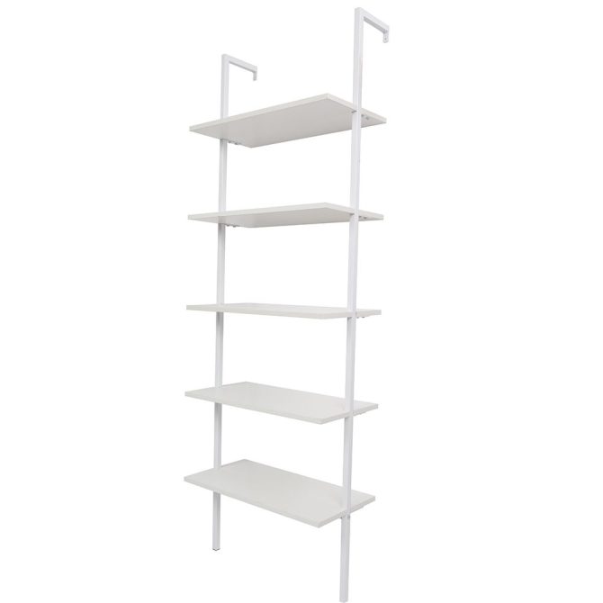 5-Shelf Wood Ladder Bookcase with Metal Frame, Industrial 5-Tier Modern Ladder Shelf Wood Shelves,White - Image 6