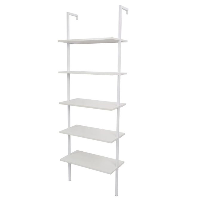 5-Shelf Wood Ladder Bookcase with Metal Frame, Industrial 5-Tier Modern Ladder Shelf Wood Shelves,White - Image 7