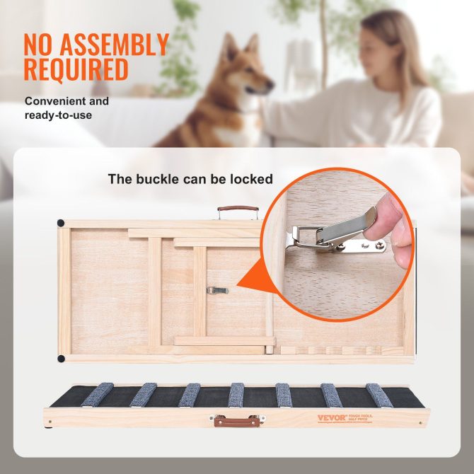 VEVOR Dog Ramp, Folding Pet Ramp for Bed, Adjustable Dog Ramp for Small, Large, Old Dogs & Cats, Wooden Pet Ramp with 39.3" Long Ramp, Adjustable from 15" to 22", Suitable for Couch, Sofa, Car - Image 6