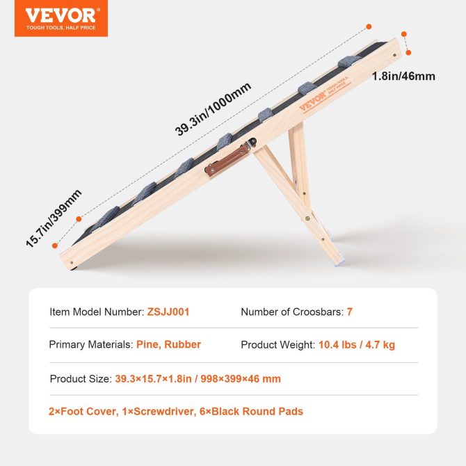 VEVOR Dog Ramp, Folding Pet Ramp for Bed, Adjustable Dog Ramp for Small, Large, Old Dogs & Cats, Wooden Pet Ramp with 39.3" Long Ramp, Adjustable from 15" to 22", Suitable for Couch, Sofa, Car - Image 7