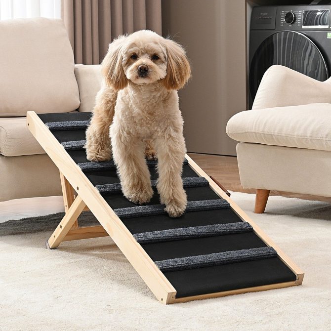 VEVOR Dog Ramp, Folding Pet Ramp for Bed, Adjustable Dog Ramp for Small, Large, Old Dogs & Cats, Wooden Pet Ramp with 39.3" Long Ramp, Adjustable from 15" to 22", Suitable for Couch, Sofa, Car - Image 8