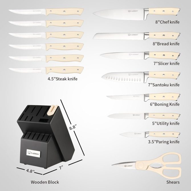 16 Piece German Stainless Steel Knife Set With Block, ABS Ergonomic Handle Chef Knives, Sharpener and Shears for Chopping, Slicing and Cutting - Image 2