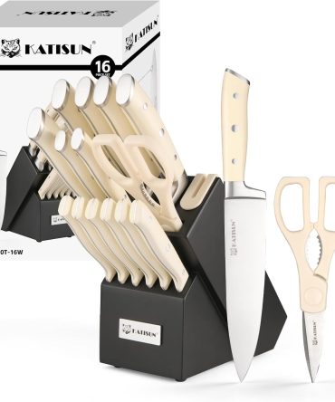 16 Piece German Stainless Steel Knife Set With Block, ABS Ergonomic Handle Chef Knives, Sharpener and Shears for Chopping, Slicing and Cutting
