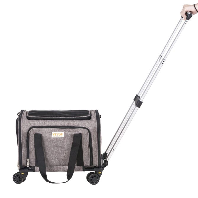 VEVOR Cat Carrier with Wheels, Airline Approved Rolling Pet Carrier with Telescopic Handle and Shoulder Strap, Dog Carrier with Wheels for Pets under 25 lbs, with 1 Folding Bowl, Grey - Image 11