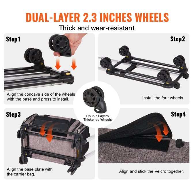 VEVOR Cat Carrier with Wheels, Airline Approved Rolling Pet Carrier with Telescopic Handle and Shoulder Strap, Dog Carrier with Wheels for Pets under 25 lbs, with 1 Folding Bowl, Grey - Image 4