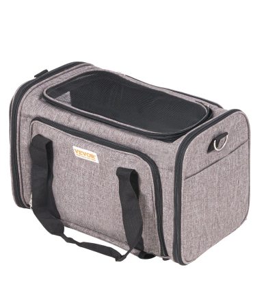 VEVOR Cat Carrier with Wheels, Airline Approved Rolling Pet Carrier with Telescopic Handle and Shoulder Strap, Dog Carrier with Wheels for Pets under 25 lbs, with 1 Folding Bowl, Grey