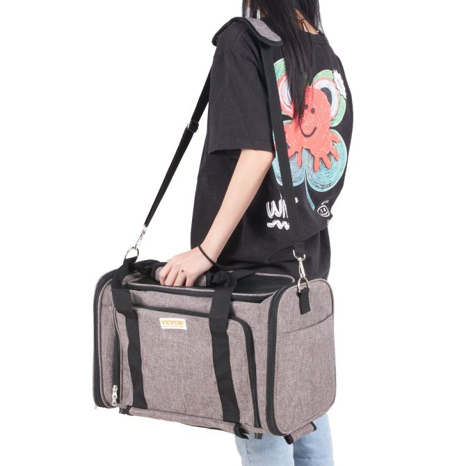 VEVOR Cat Carrier with Wheels, Airline Approved Rolling Pet Carrier with Telescopic Handle and Shoulder Strap, Dog Carrier with Wheels for Pets under 25 lbs, with 1 Folding Bowl, Grey - Image 10