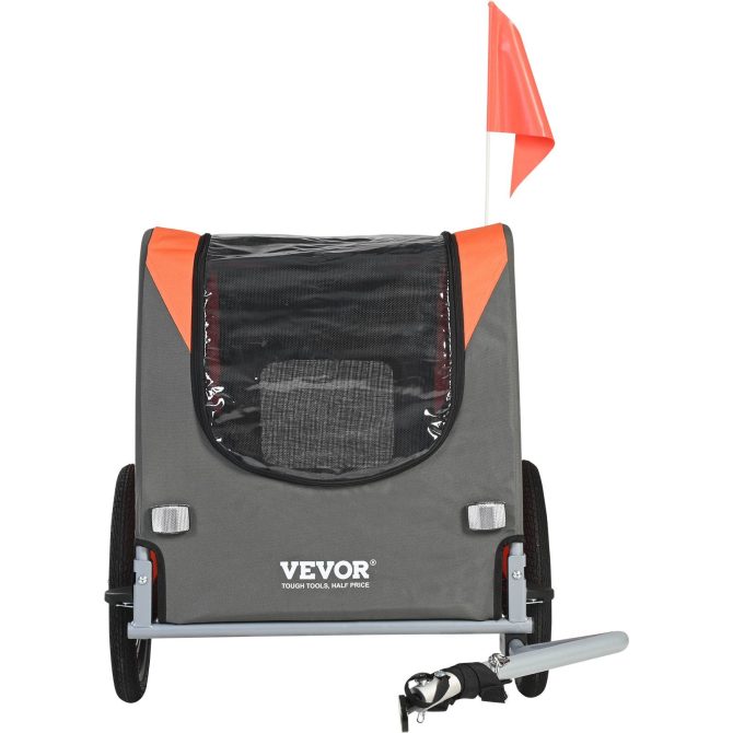 VEVOR Dog Bike Trailer, Supports up to 66 lbs, Pet Cart Bicycle Carrier, Easy Folding Frame with Quick Release Wheels, Universal Bicycle Coupler, Reflectors, Flag, Collapsible to Store, Orange/Gray - Image 11