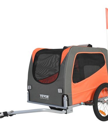 VEVOR Dog Bike Trailer, Supports up to 66 lbs, Pet Cart Bicycle Carrier, Easy Folding Frame with Quick Release Wheels, Universal Bicycle Coupler, Reflectors, Flag, Collapsible to Store, Orange/Gray