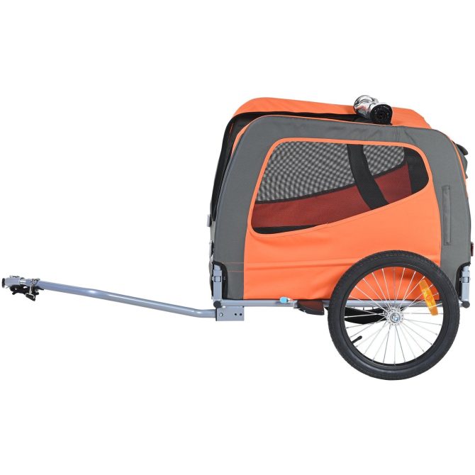 VEVOR Dog Bike Trailer, Supports up to 66 lbs, Pet Cart Bicycle Carrier, Easy Folding Frame with Quick Release Wheels, Universal Bicycle Coupler, Reflectors, Flag, Collapsible to Store, Orange/Gray - Image 10