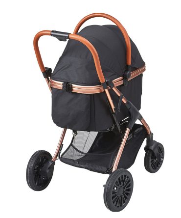VEVOR Pet Stroller, 4 Wheels Dog Stroller Rotate with Brakes, 66 lbs Weight Capacity, Puppy Stroller with Detachable Carrier, Storage Basket and Pet Pad, for Small to Medium Sized Dogs, Black
