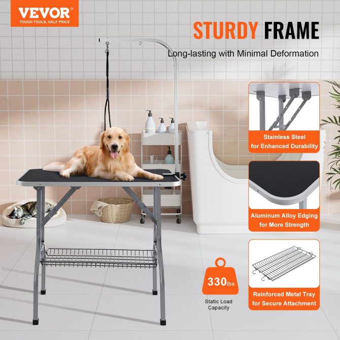 VEVOR Pet Grooming Table Arm with Clamp, 36''x24'' Dog Grooming Station, Foldable Pets Grooming Stand for Medium and Small Dogs, Free No Sit Haunch Holder with Grooming Loop, Bearing 330lbs - Image 2
